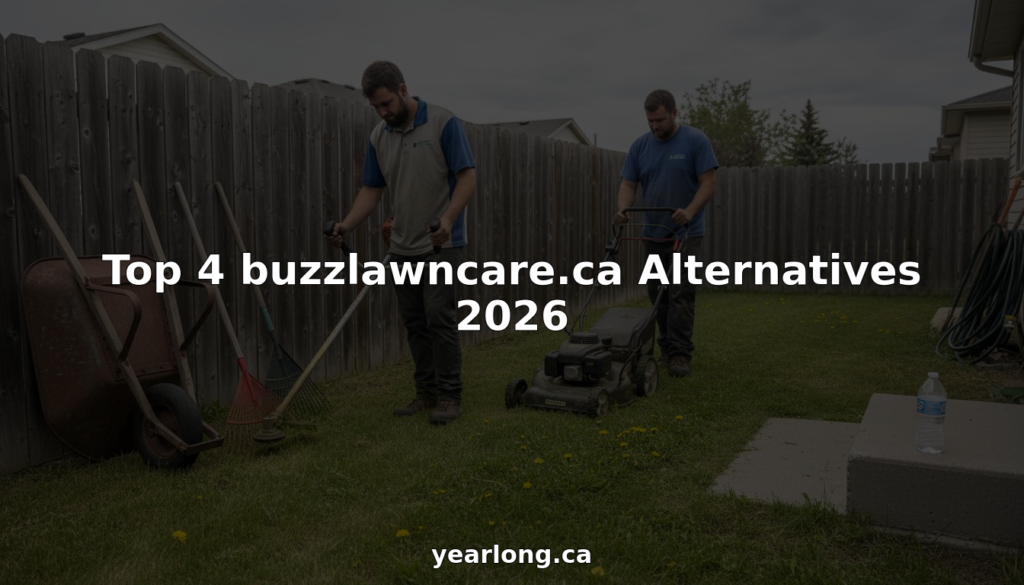 Lawn care workers maintaining Calgary backyard