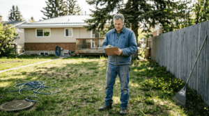 Calgary homeowner checking lawn maintenance list