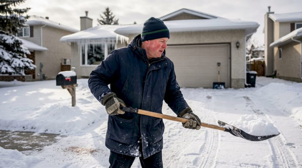 Homeowner clearing snow from driveway