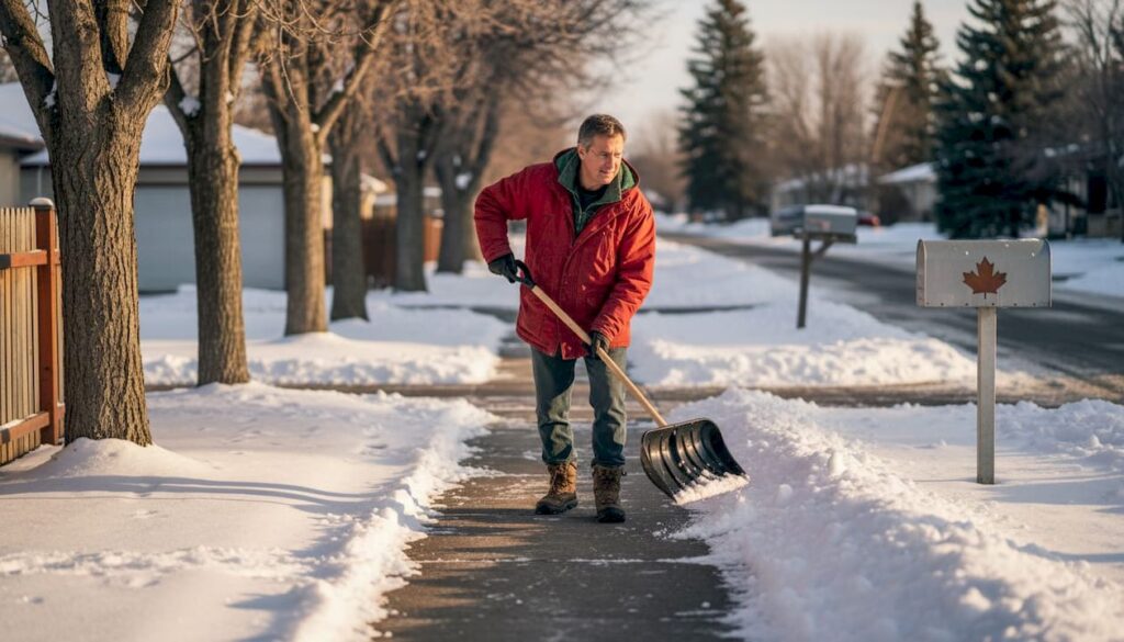 Homeowner shovels Calgary sidewalk snow morning