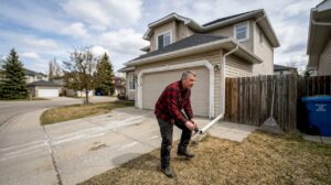 Homeowner checking exterior maintenance tasks