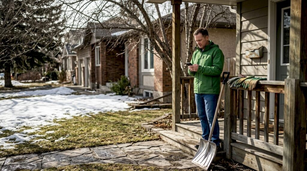 Homeowner reviewing property seasonal checklist