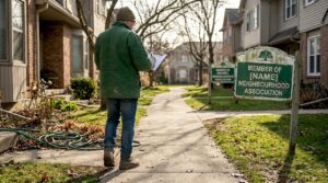 Property manager inspecting HOA outdoor maintenance