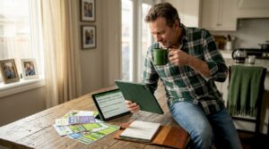 Homeowner comparing lawn care service options