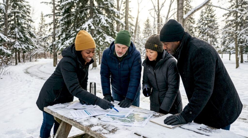 HOA board members reviewing snow removal plans