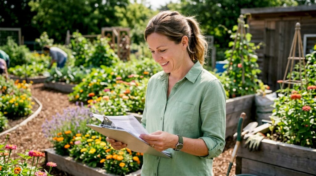 Property manager reviewing outdoor service schedules