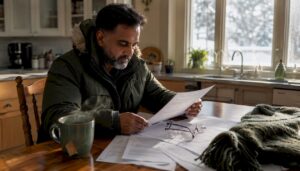 Man reviewing snow removal contract at home