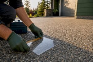 Moisture test on Calgary exposed aggregate driveway