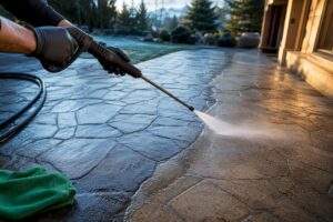 Pressure washing Calgary stamped concrete safely