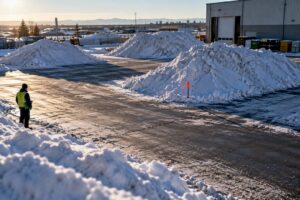 Organized snow storage zones at commercial property
