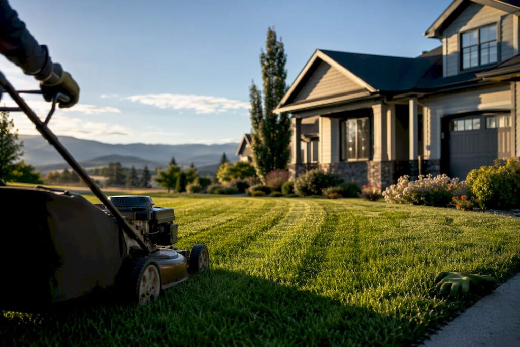 Lawn receiving final mowing before vacation