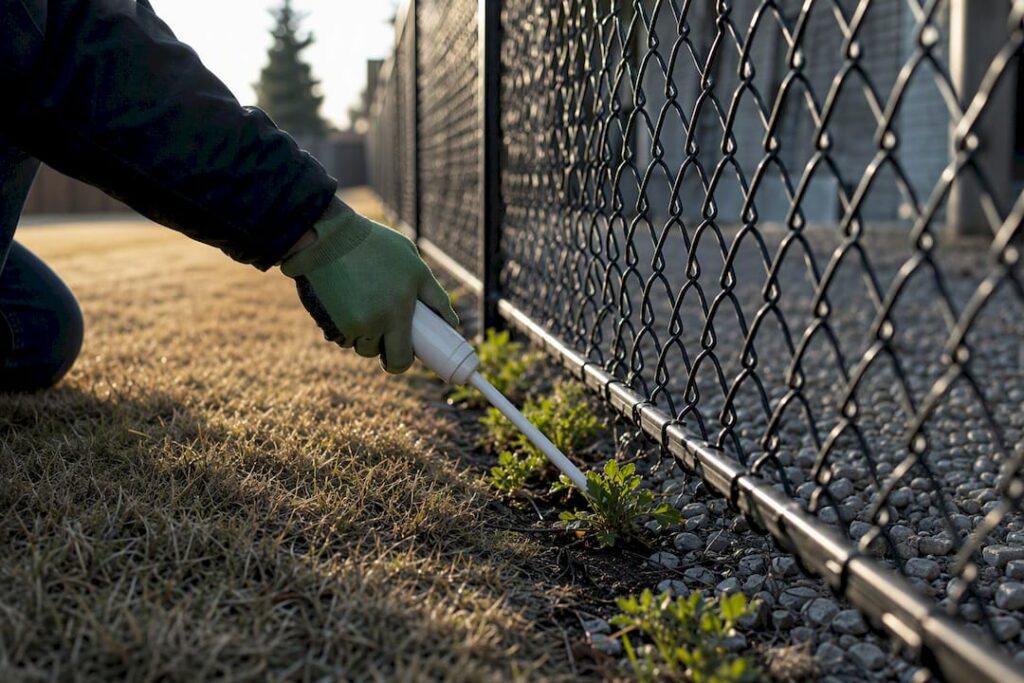 Targeted weed control along chain-link fence