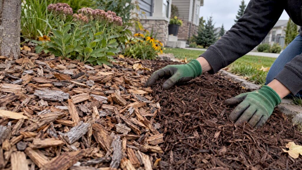 Wood chips beside finer shredded mulch