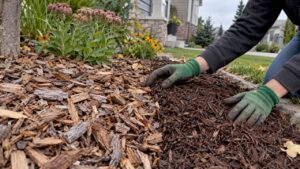 Wood chips beside finer shredded mulch